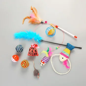 

Cat Toys Set Funny Cat Stick Bell Ball Feather Toy Creative Assorted Cat Interactive Cat Play Toy For Kittens