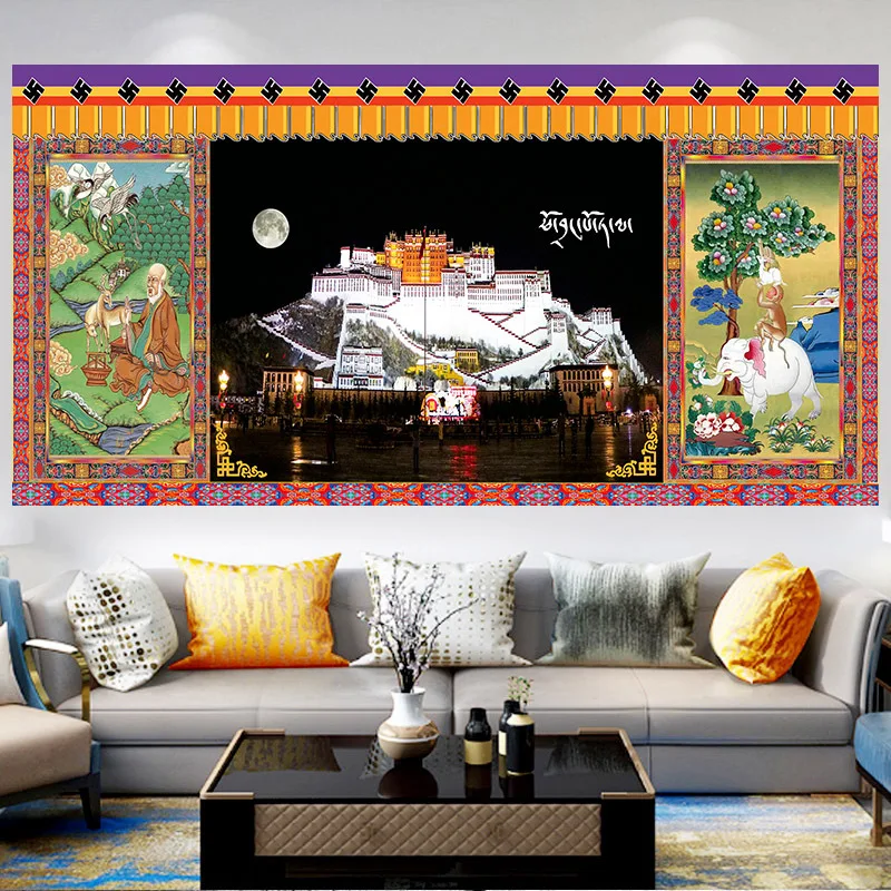 

Night Moon Tapestry Wall Cloth Dorm Decor Background Tibet Potala Palace Wall Hanging Carpet