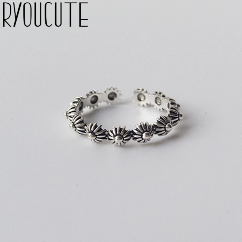 

Bohemian Ethnic 925 Sterling Silver Flowers Rings for Women Bridal Wedding Vintage Open Finger Rings Christmas Gifts