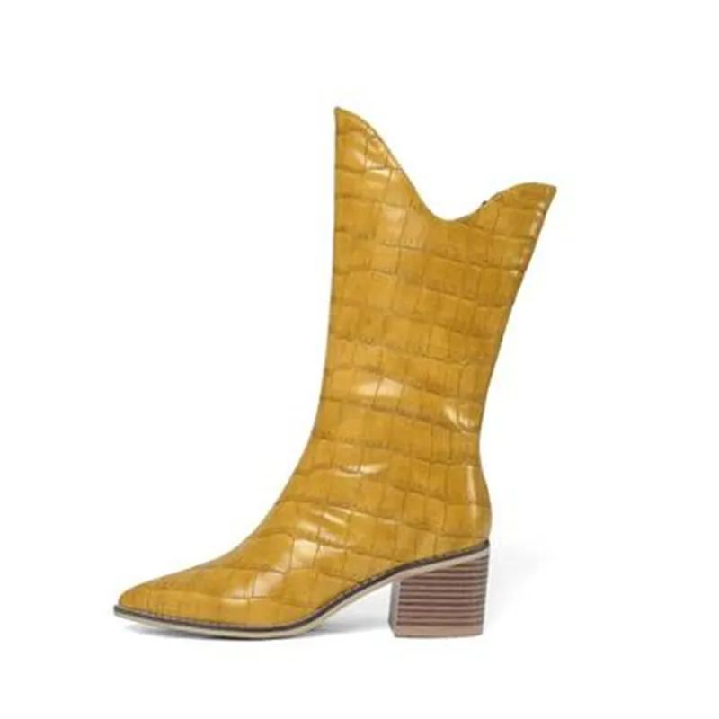 Pointed Toe Dress Women Boots Plaid Leather Thigh High Boots Stylish Med Heels Size 43 Ladies Botas Mujer Brand Military Boots - Цвет: as pic