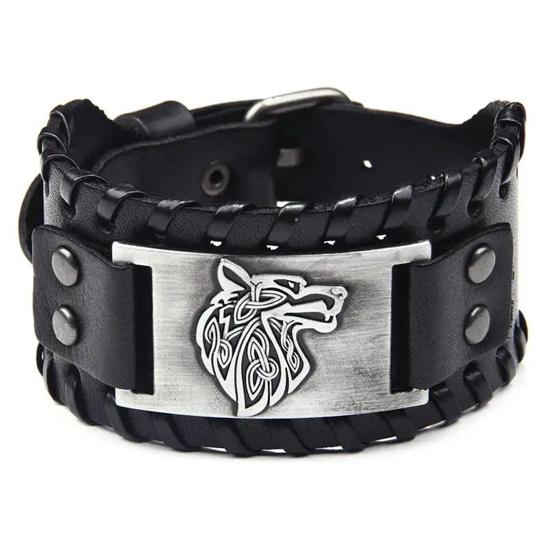 Ретро viking кожаный браслет для мужчин с Odin символ рун скандинавские браслеты с компасом - Окраска металла: 4
