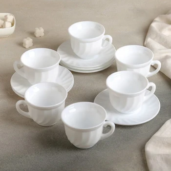 

Tea set "Diva", 12 items: 6 cups 190 ml, 6 saucers, opal glass