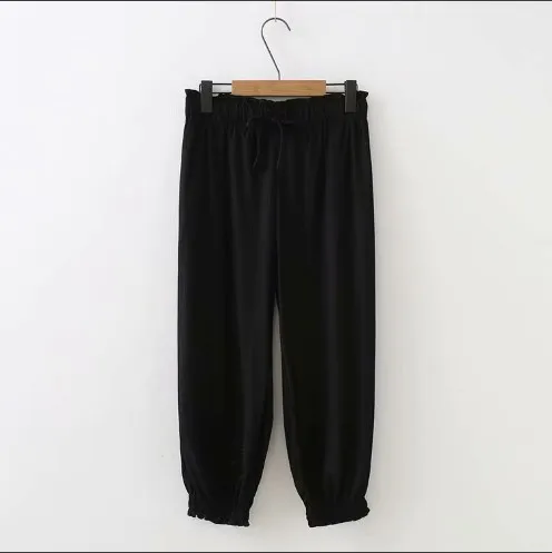 cargo pants women 5xl plus size elastic high waist drawstring harem pants women solid casual loose ankle-length pants fw560 - Цвет: Черный