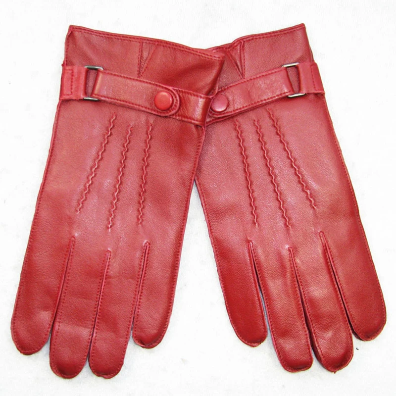 

2020 Genuine Leather Gloves Male Fashion Simple Sheepskin Gloves Man Red Winter Plus Velvet Thicken Keep Warm For Driving DQ203