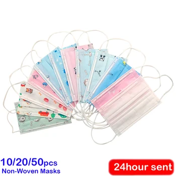 

10/20/50pcs Disposable Non-Woven Child Face Mask Cartoon Anti Pollution Girls Print Face Masks 3 Layer Respirator Boys Kids Mask