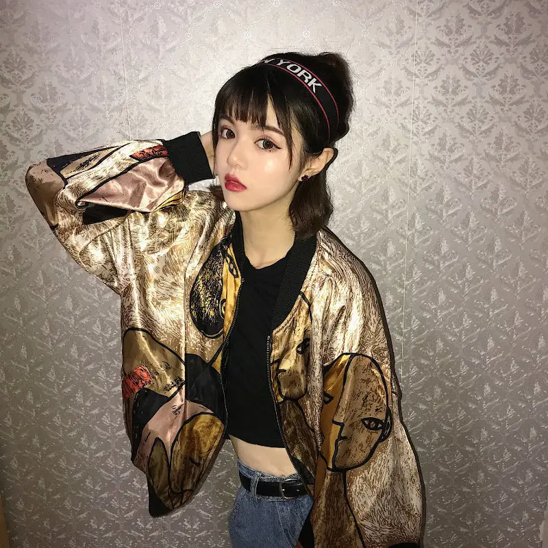 

Printing Loose Student Jacket Loose Satins Pattern Coat