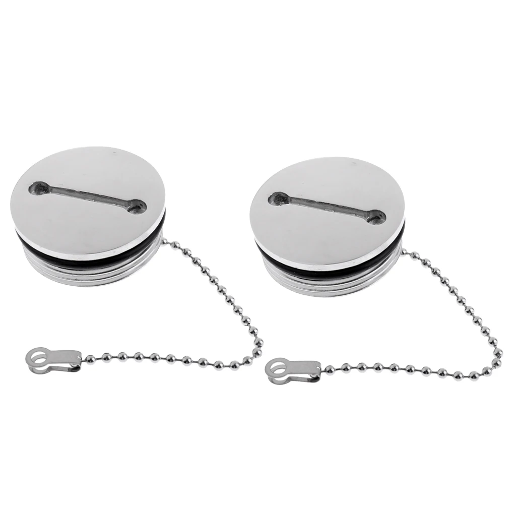 2pcs Boat Deck Fill Filler Cap& Chain Stainless Steel Fuel Water Gas
