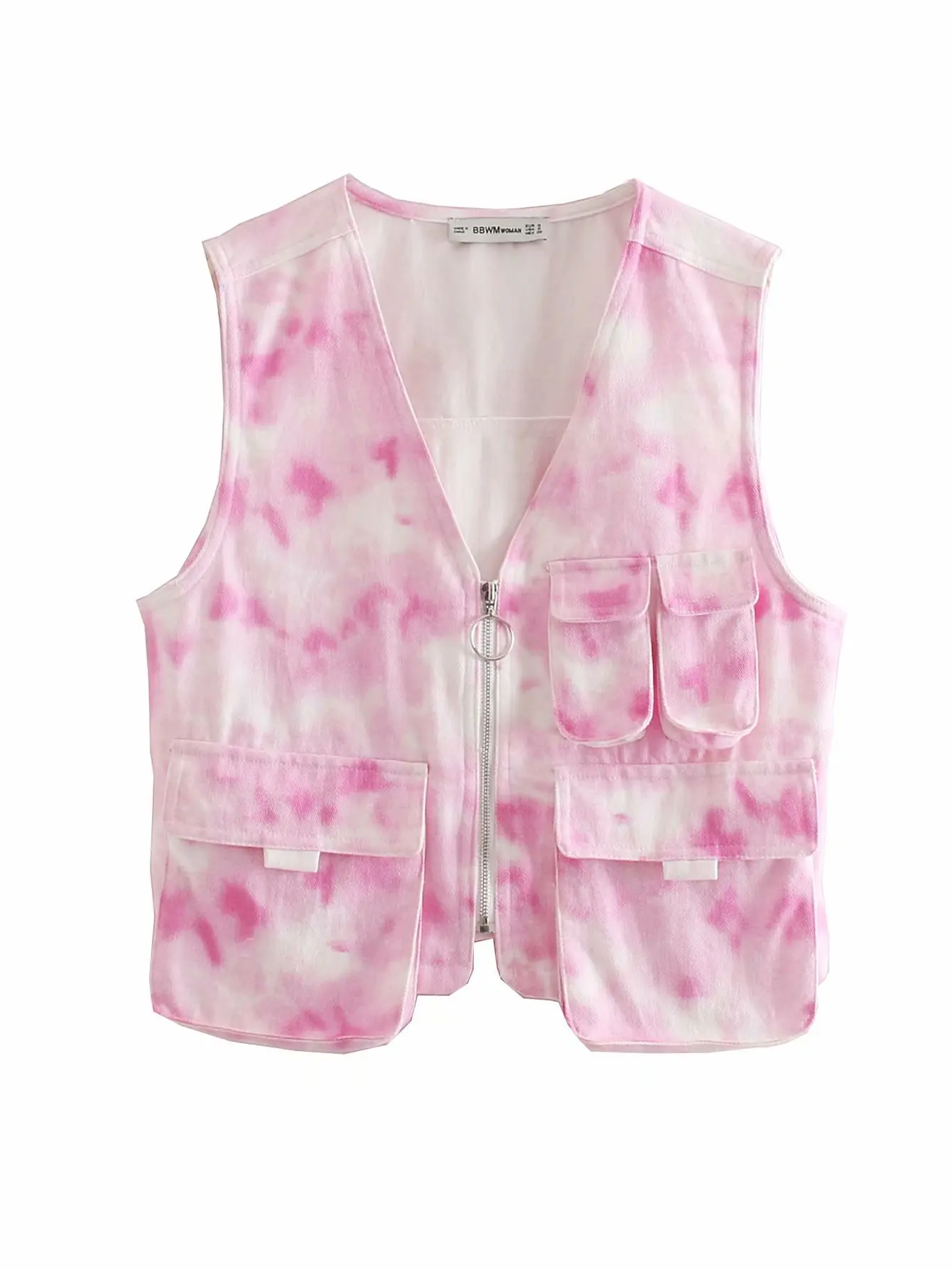 

Western Style 2019 Summer WOMEN'S Dress New Style Tie-dye Denim Vest Zip Pocket Slimming Cropped Jacket