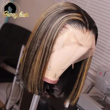 

Swag Hair #4/30 Straight Highlight Short Bob Wig Ombre Brown Honey Blonde 13x4 Lace Front Wigs Brazilian Remy Hair 180% Density
