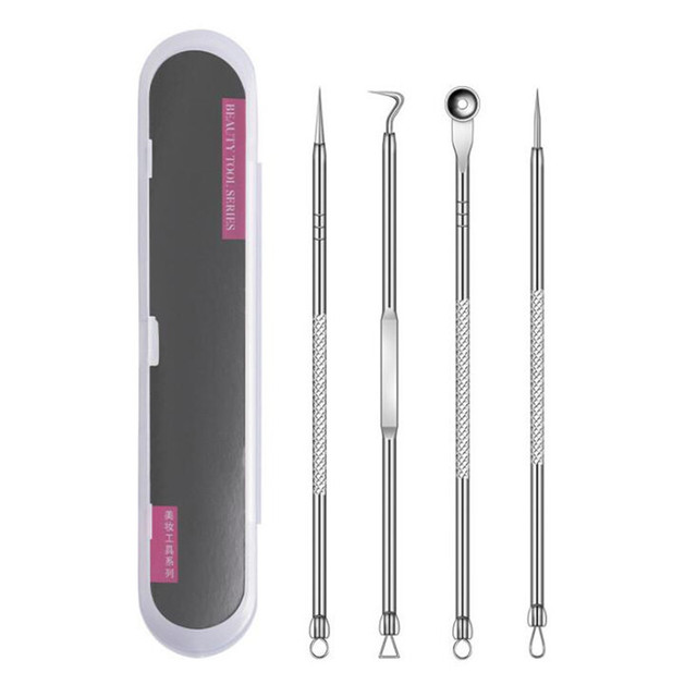 Acne Blemish Remover Blackhead Extractor Black Dots Cleaner Needles Set Black Spots Pore Cleanser Tool Rose Gold Sliver