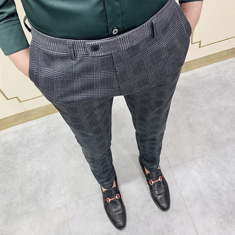 

Pantalones Hombre Fashion Mens Slim Fit Trousers Check Casual Pants Joggers Tartan Jogging Skinny Bottoms Men Trousers
