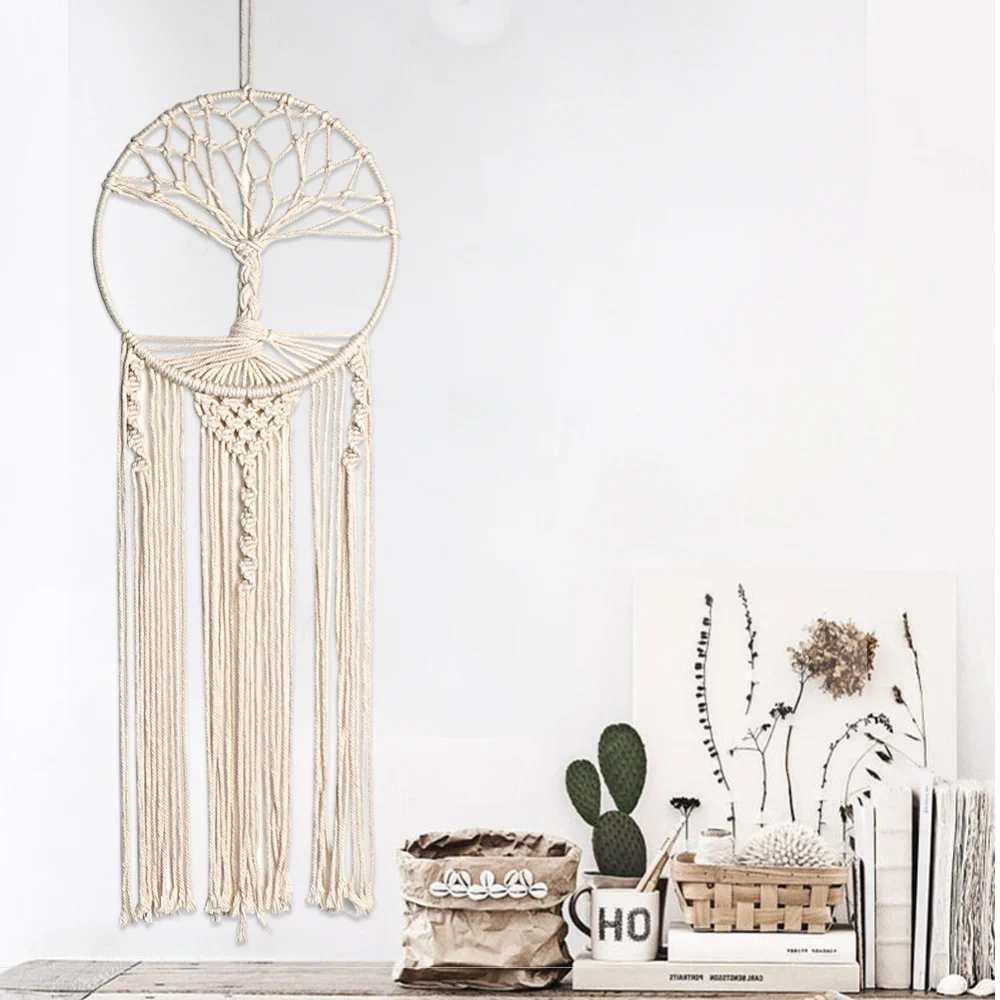 Tree of Life Dream Catcher Wall Hanging Boho Wall Decor with Tassels Home Decor for Nursery Bedroom Chic Ornament Craft Gift