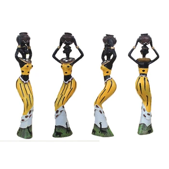 

3 Pcs Display Craft Decor Statue Home Exquisite African Lady Figurine Exotic Sculptures Handmade Resin Gift Table