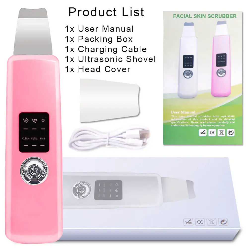 Pro Pink Ультразвуковое устройство для очистки лица, Скруббер кожи, Отбеливание лица, лифтинг, уменьшение морщин, пятен, очиститель пор, угри, наборы для лопаток - Цвет: Pro Pink