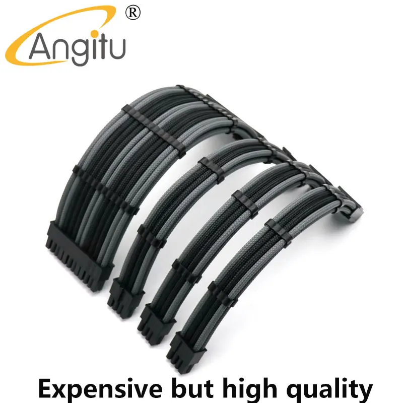 Angitu 180 Graus Curva Psu Cabo de Extensão Kit 1x24pin1x Cpu 8pin 2xgpu 86 Mais Pinos Pci-e Premium 20cm 30cm