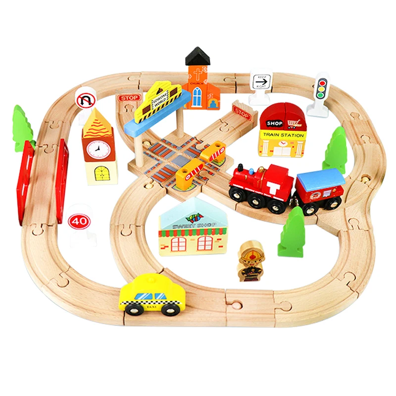 60PCS Assembly Wooden Brio Train Set Magical DIY Wooden Railway Track Car Educational Toys For Children Christmas Gifts машинки