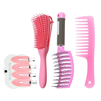 

7 Pieces Detangling Brush Set Eight-Claw Comb Scalp Massage Brush Big Curved Oil Head Shape Pointed Tail Wide Tooth Comb Set