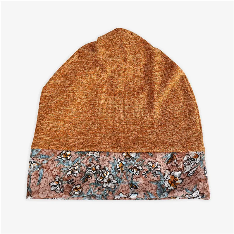 USPOP новые женские шапки Лоскутные skullies модные кружевные вязаные шапочки с цветочным принтом осенне-зимняя шапка