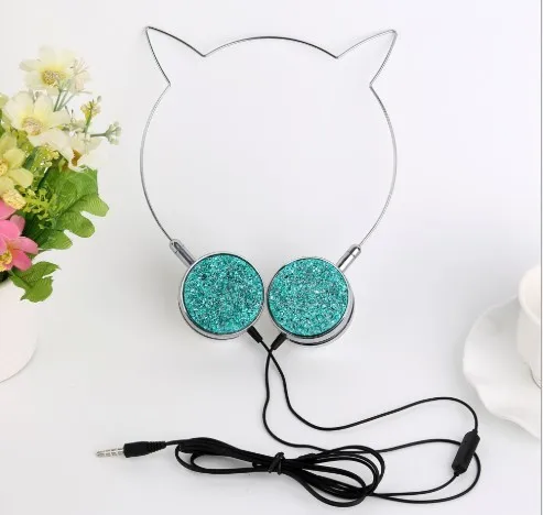 Silver with Blue Наушники с кошачьими ушками для сабвуфера с проводным управлением, милая мультяшная гарнитура с микрофоном, подарок для девочек и детей, ПК, мобильный телефон, музыкальная видеоигра - Цвет: Silver with Blue