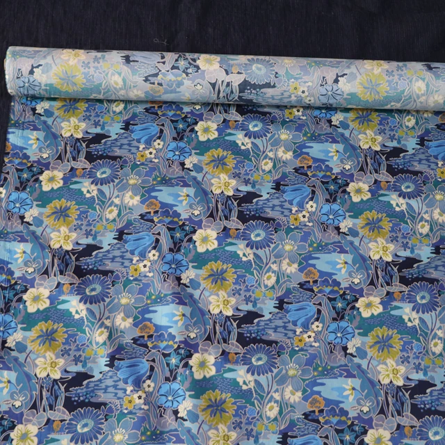 Napsütéses Kék Virágos Poplin Textil Anyagtervező Ruházati Ruhákhoz Szoknya Nyomtatott Szabadság Szövet 100% Pamut Tissus 80 -As Évek - Image 2