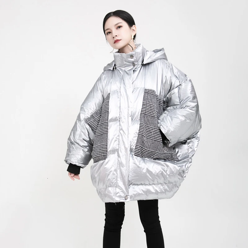 TWOTWINSTYLE, повседневные, лоскутные, клетчатые, хлопковые, для женщин, с капюшоном, воротник, длинный рукав, рукав летучая мышь, женские парки,, модная одежда