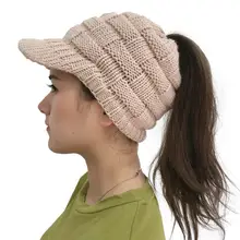 Популярная модная шерстяная вязаная шапка с отверстием для хвоста, теплая Дамская шапка с полым конским хвостом, вязаная квадратная шапка для женщин и мужчин, подарок