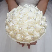 Чистый цвет цвета слоновой кости Свадьба Букет кремовый Атлас Розы Искусственные Свадебные цветы букет Де Новия распродажа