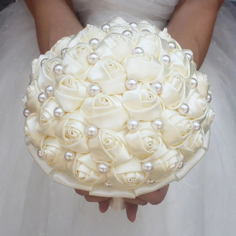 2019 чистый цвет цвета слоновой кости Свадьба Букет кремовый Атлас Розы