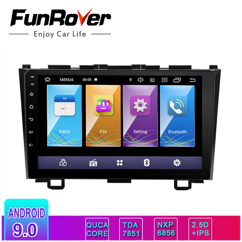 Clearance Funrover IPS+2.5D android 9.0  car dvd gps player For Honda CRV 2006-2011 with car radio video player gps navigation multimedia 0