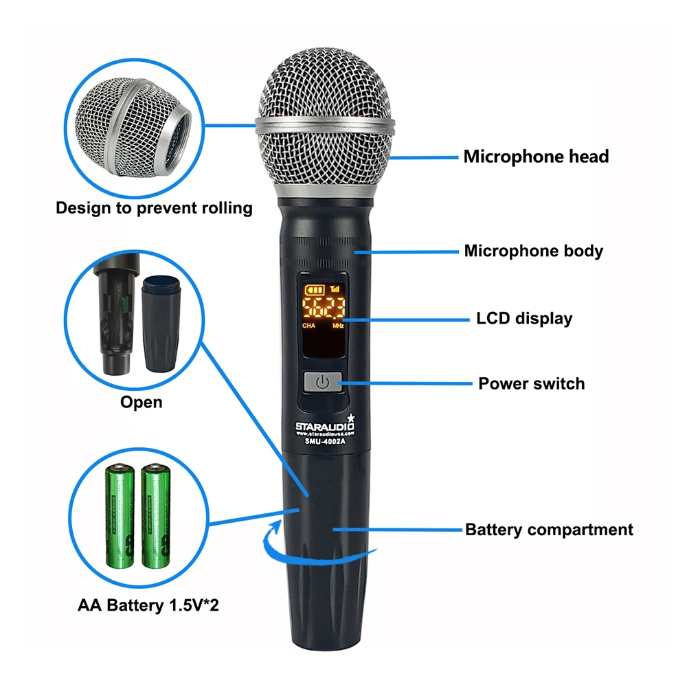 STARAUDIO 4CH UHF Ручной беспроводной микрофон с 4 канальной регулируемой частотой для