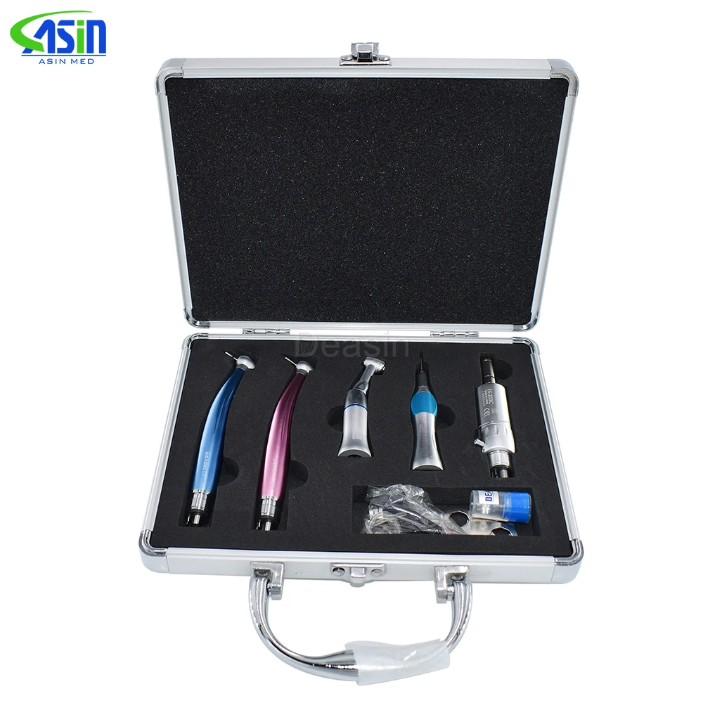 High Speed Handpiece + Low Speed Handpiece Contra Angle Straight E-type Air Motor 4/2 Hole Kit Dental Equipment