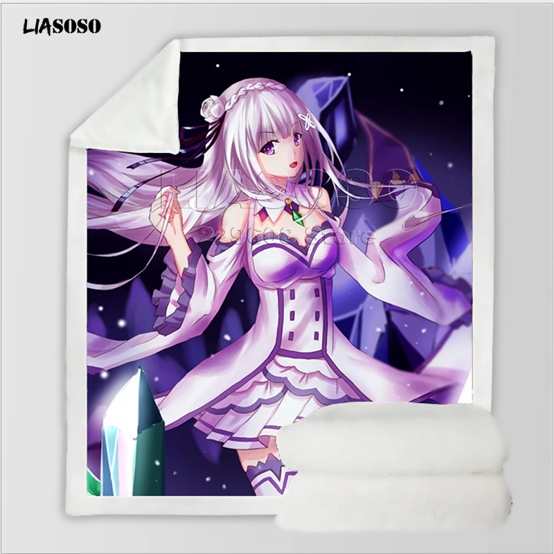 Диван, постельные принадлежности, аниме, Re: zero, сестры-близнецы, горничные рам и рем, Узорчатое, для взрослых, детей, набивное шерстяное одеяло, одеяло для путешествий, одеяло для автомобиля - Цвет: 12