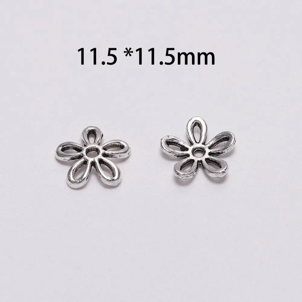 Antique Silver 50 шт./лот, 11,5 мм, 5 лепестков, античное серебро, Простой полый цветок, россыпь, скручивающий конец, бусины для рукоделия, ювелирных изделий - Цвет: Antique Silver