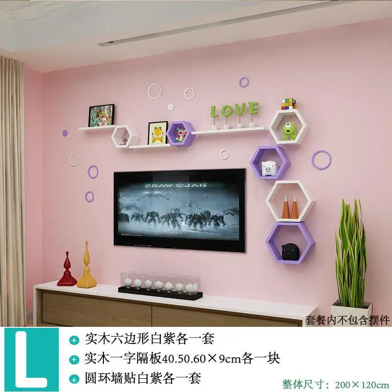 Solid wood wall shelf living room TV background wall cabinet wall decoration wall partition wall hanging - Цвет: L