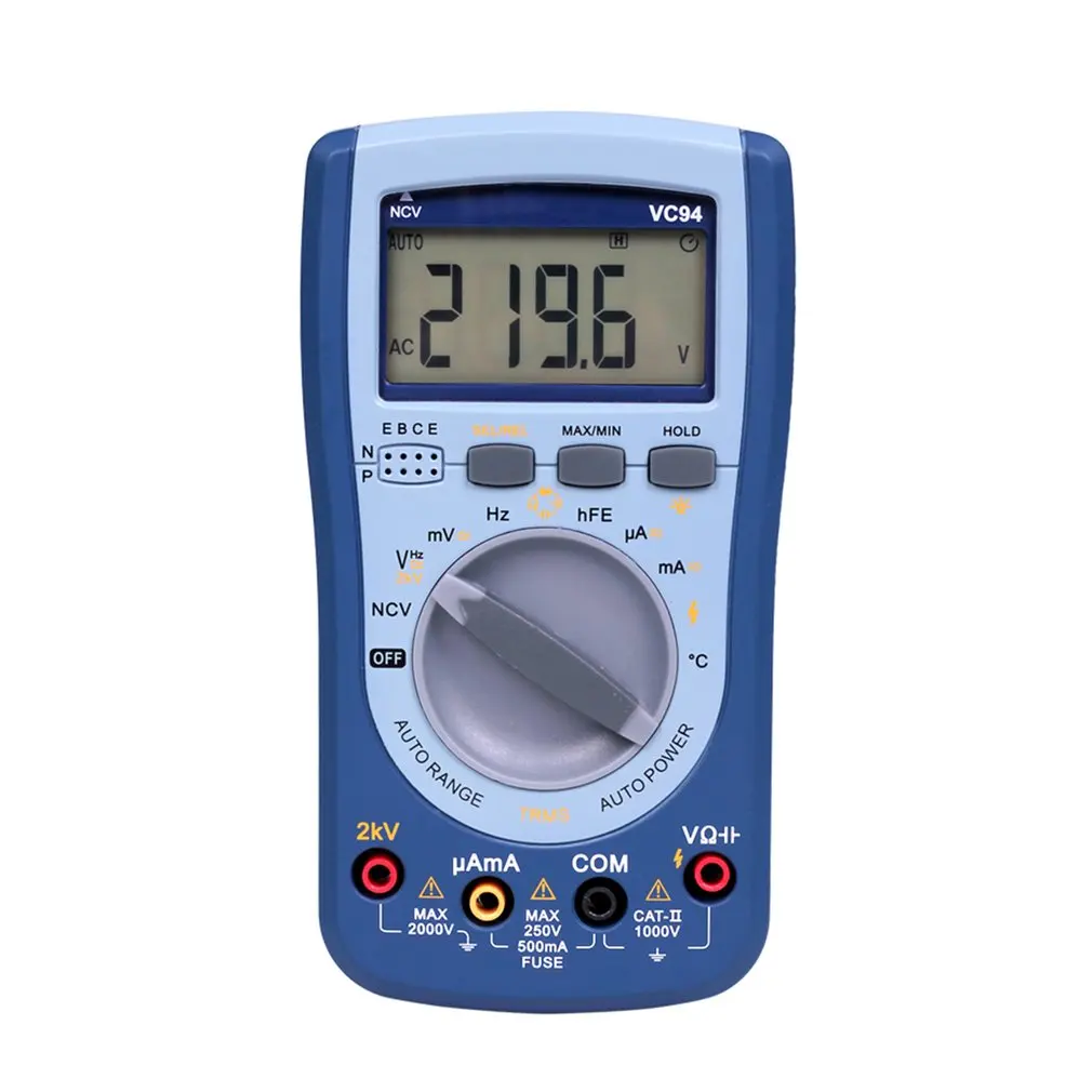 

Digital Multimeter DC/AC Current Voltage T-RMS Auto Range NCV/Capacitor/ Frequency/Triode/ Diode/Temperature Tester VC94 Sale