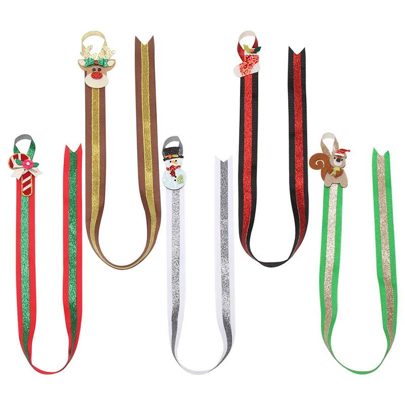 CN 10 Pcs/lot 60CM Glitter Christmas Hair Bows Holder Grosgrain Ribbon Band With Cartoon Snowman Characteristic Hair Accessories