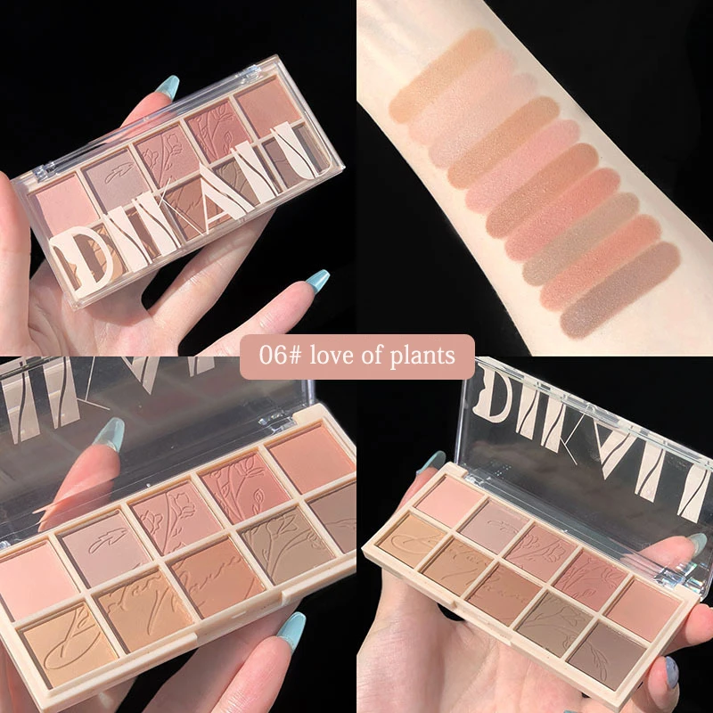 DIKALU 10 Colors Eyeshadow Palette Nude Shimmer Pearly Matte Earth Color Eyeshadow Shiny Powder Eye Shadow Disc Eye Pigments