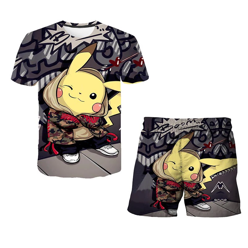 2022 New Children Sets Summer 3D Cartoon Suits Cute girl T Shirt Boys Girls Top + shorts 2pcs Sets Children Fashion Sets 4-14 Y