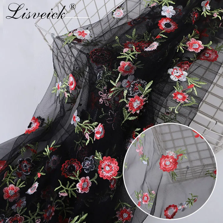 

1meter 135cm diy net yarn embroidery lace fabrics Small broken flower dress net cloth embroidered mesh fabrics