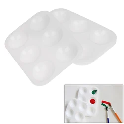 5PC 6 Holeplastic Pp Material Rectangular Art Painting Palette White Thickening Children Simple Color Supplies Watercolor Palett