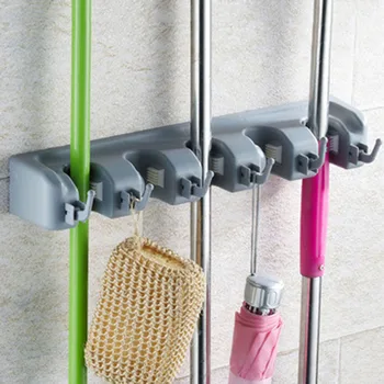 

5/4/3 Position Wall Mounted Mop Holder Brush Hanger Storage Plastic Brush Broom Hanger Storage Rack Kitchen Organizer