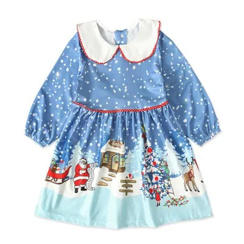 

Autumn Autumn Children Girl Dress Christmas Dress Long Flare Sleeve Baby Santa Claus Print Pattern Dress Clothes