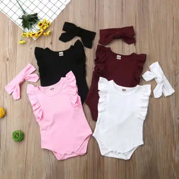

Fashion Baby Girls Infant Ruffle Solid Romper O-Neck easeful Jumpsuit Outfit Clothes Summer