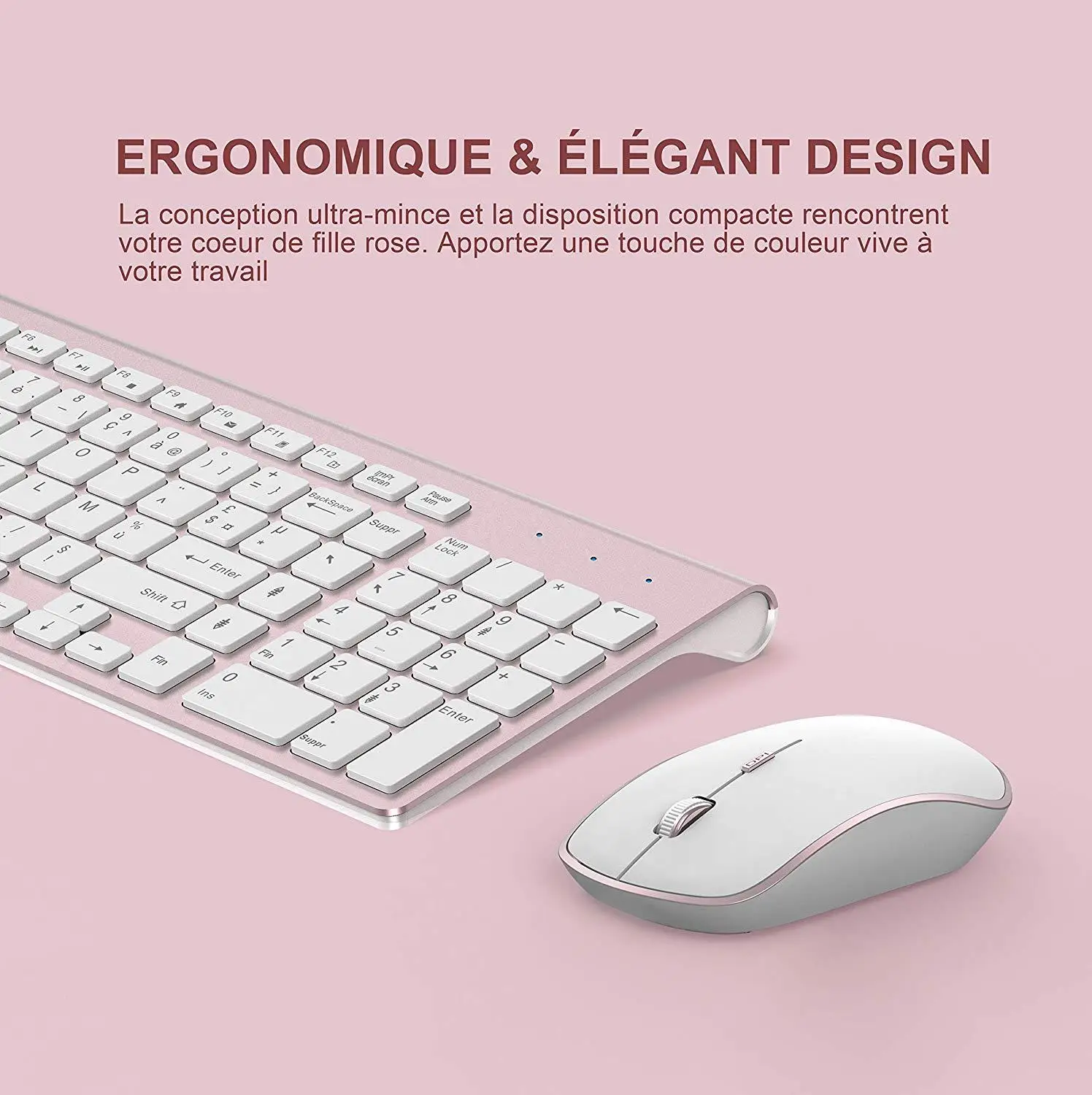 Francês sem Fio Teclado Mouse Ghz Ultra-fino Conjunto Portátil Silencioso Ergonômico Azerty Layout-rosa 2400 Dpi 2.4 - Imagem 6