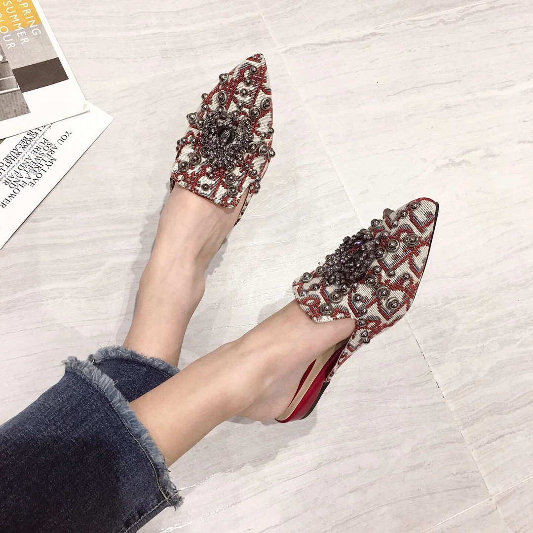 Wellwalk/тапочки на плоской подошве; модные туфли без задника; женские дизайнерские шлепанцы с бусинами; Роскошные шлепанцы; женские сабо на плоской подошве
