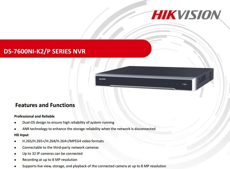 Встроенный разъем& Play 4K NVR DS-7616NI-K2/16 P DS-7608NI-K2/8 P поддержка 1-ch HDMI, 1-ch VGA, HMDI до 4K