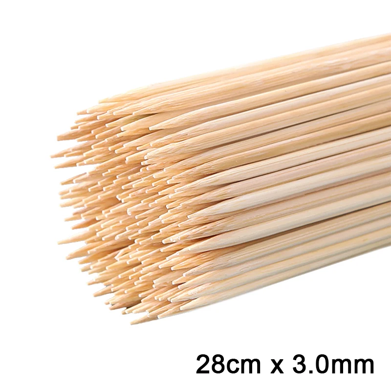 100pcs Disposable Bamboo Sticks Barbecue Tools 28cm x3mm Natural BBQ Wooden Bamboo Skewers for Barbeques Indoor & Outdoor Gril