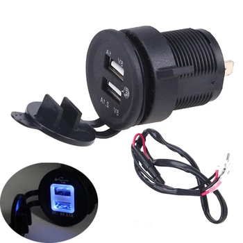 

New Auto Motorcycle Dual USB Socket Charger Power Adapter Outlet Power Mobile Phone Charger For Car Truck ATV Boat +LED Light