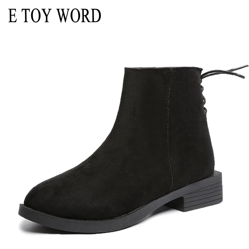 

E TOY WORD Women shoes 2019 autumn winter new thick with round toe ankle boots fashion suede boots Korean wild women booties