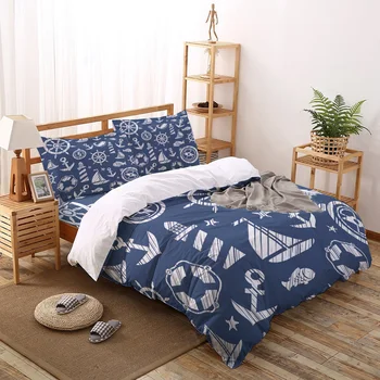

Ship Boat Dark Blue Printed Duvet Cover Set 4 Piece Bedding Set Home Textile Customizable